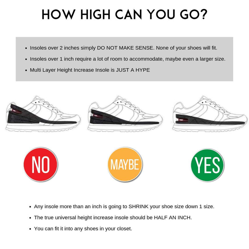 [Australia] - Height Increase Insole - Elevator Shoe Conversion - 1 Inch Taller (Black) Invisible Increased Heel Lifting Inserts Shoe Lifts Shoe Pads (Large US 8 -13 Men or US 10 - 15 Women) 