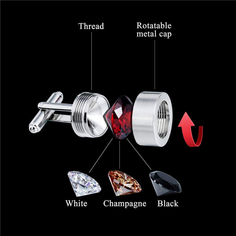 [Australia] - AMITER Removeable Crystal Cufflinks with Four Changeable Zircon Colors for Men's Wedding silver 