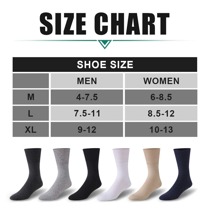 [Australia] - Forcool Non-binding Cushion Crew Cotton Diabetic Socks for Men and Women, M/L/XL, 3/6 Pairs #011#6 Pairs-crew-black Medium 