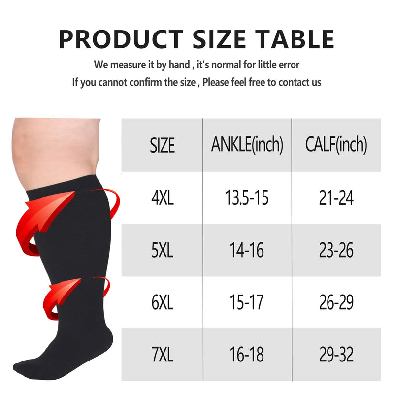 [Australia] - Plus Size Compression Socks Wide Calf Compression Socks for Women Men 20-30 mmHg Support Extra Large Knee High Stockings 5XL Black 5X-Large 