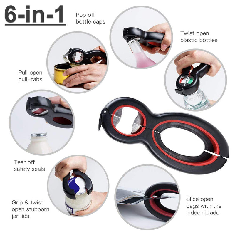 [Australia] - Multi Bottle Opener,Multi-Function Bottle Can and Jar Grip Opener, 5-in-1 and 6-in-1, Twist Off Lid Kitchen Tool Suitable for Seniors or Arthritic Hands (2Pcs) 