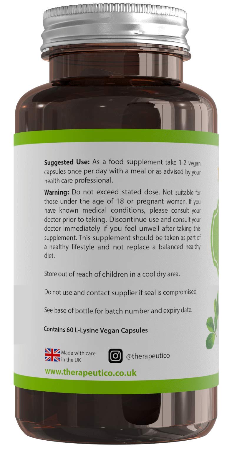 [Australia] - L-Lysine Capsules | Split Dose | 1000mg Serving | Easy Swallow Capsules | 60 Vegan Capsules | UK Made | No Binders, Fillers, Additives 