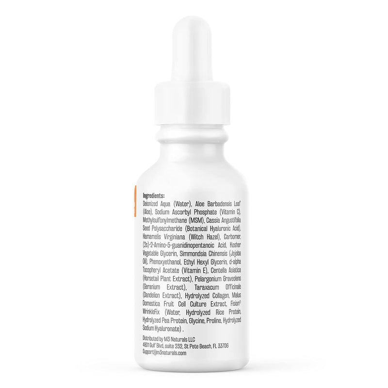 [Australia] - M3 Naturals Vitamin C Serum for Face Infused with Collagen, Hyaluronic Acid, Stem Cell, Vitamin E, Witch Hazel - Anti Aging Serum with Clinically Proven Fision Wrinkle Fix - Facial Skin Care 1 fl oz 