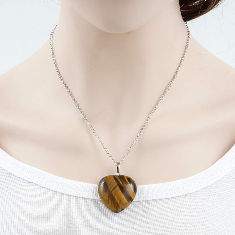 [Australia] - You are My Only Love Natural Gemstone Large Heart Pendant Necklace Healing Crystal Quartz Reiki Chakra Gem Stones 18 Inch Women Girls Birthday Gifts Tiger's Eye 