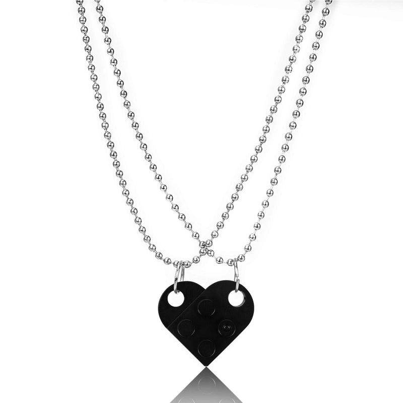 [Australia] - GEAREDC Brick Necklace for Couples, BFF Heart Friendship Necklace Set, Matching Necklaces for Mom and Daughter, Cute Love Heart Brick Birthday B.black 