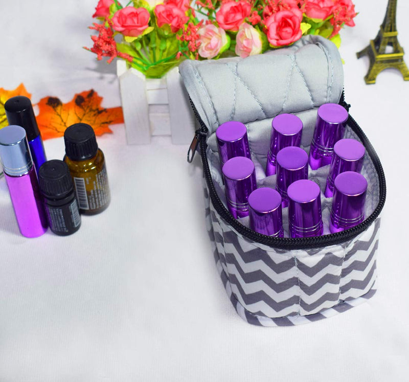 [Australia] - 9 Bottles Essential Oil Carrying Case Shockproof Essential Oils Organizer Travel Bag Suitable for 5ml,10ml,15ml Bottles or 10ml Roller Bottles with Portable Handle and Double Zipper (Chevron Grey) Chevron Grey 