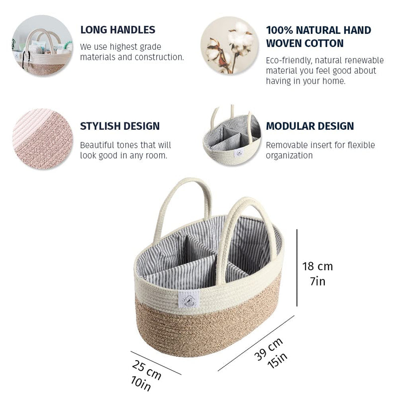 [Australia] - OrganiHaus Brown Baby Nappy Caddy Organiser | Baby Caddy for Newborn Nappies | Diaper Caddy for Baby Toiletries & Diapers | Baby Changing Basket & Nappy Organiser | Changing Caddy & Storage Organiser Brown/White 