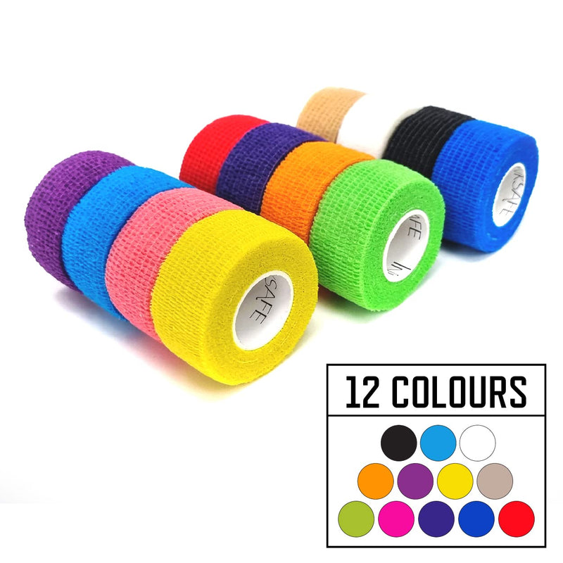[Australia] - Inksafe Assorted Self Adherent Cohesive Bandages 2.5cm x 4.5m Box of 12 - Uses Include Vet Wrap, Tape for Wrist and Ankle Sprains, Finger and Thumb Tape, 