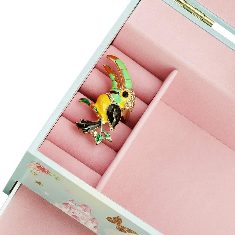 [Australia] - Kids Musical Jewelry Box with Big Drawer and zirconia stones Jewelry Set with Spinning Unicorn and Glitter Rainbow Butterfly Design - Blue Danube Tune 