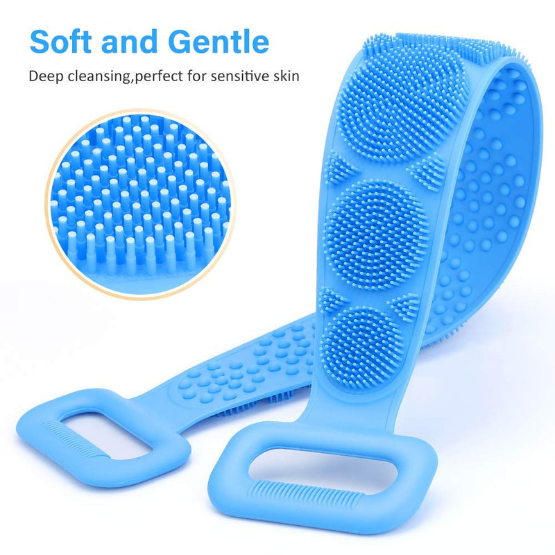 [Australia] - Xglysmyc Silicone Bath Body Brush, Exfoliating Long Double Side Silicone Body Back Scrubber for Shower,Eco Friendly,Lathers Well,Easy to Clean(Blue) 