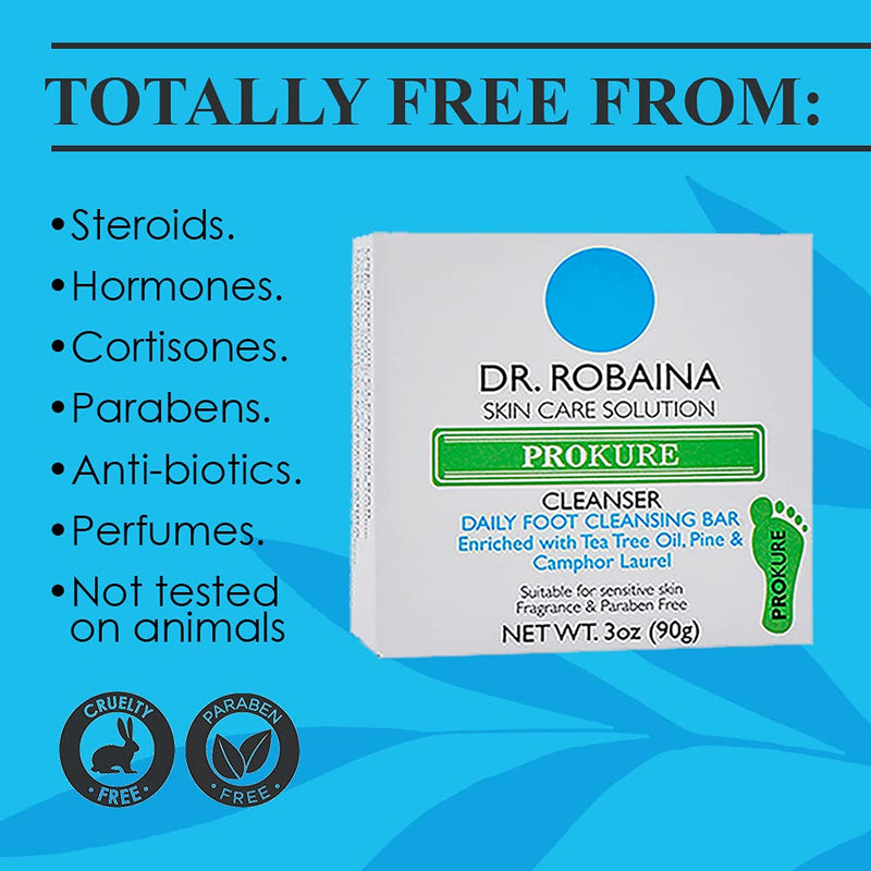 [Australia] - Dr. Robaina Skin Care Solution PROKURE Cleanser Daily Foot and Hand Cleansing Bar for People Prone to Nail Fungus, Athlete’s Foot and Other Foot and Hand Dermatitis 3 oz (90g) 