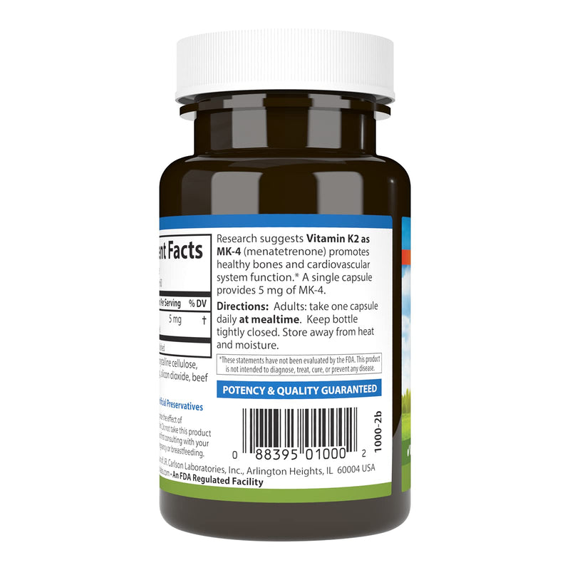 [Australia] - Carlson - Vitamin K2, MK-4 (Menatetrenone), Vitamin K Supplement, Bone & Heart Health, K2 Vitamin, Soy-free, 60 capsules 60 Count (Pack of 1) 