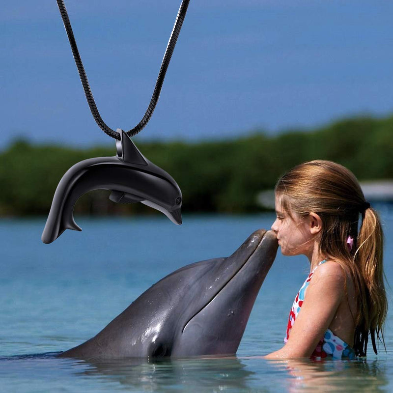 [Australia] - Dolphin Shape Cremation Necklace for Ashes Stainless Steel Ashes Holder Keepsake Memorial Urn Pendant Jewelry +Fill kit Black 