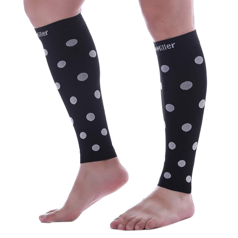 [Australia] - Doc Miller Calf Compression Sleeve Men Women, 20-30mmHg Medical Grade Leg Compression Sleeve for Shin Splints, Varicose Vein & Calf Muscles Recovery, 1 Pair Medium Black White Polka Dots Black/White 