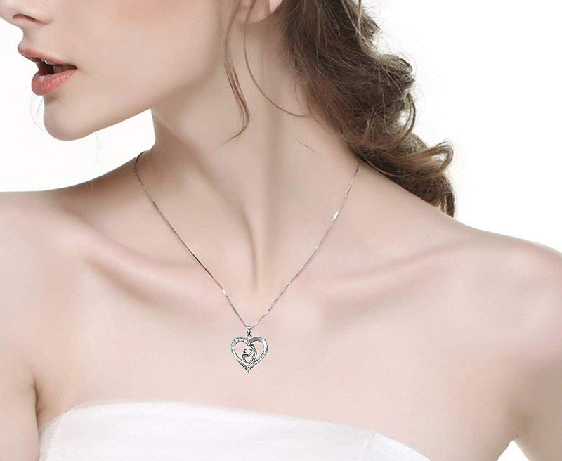 [Australia] - BGTY S925 Sterling Silver Heart Pendant Necklace Mother Child 