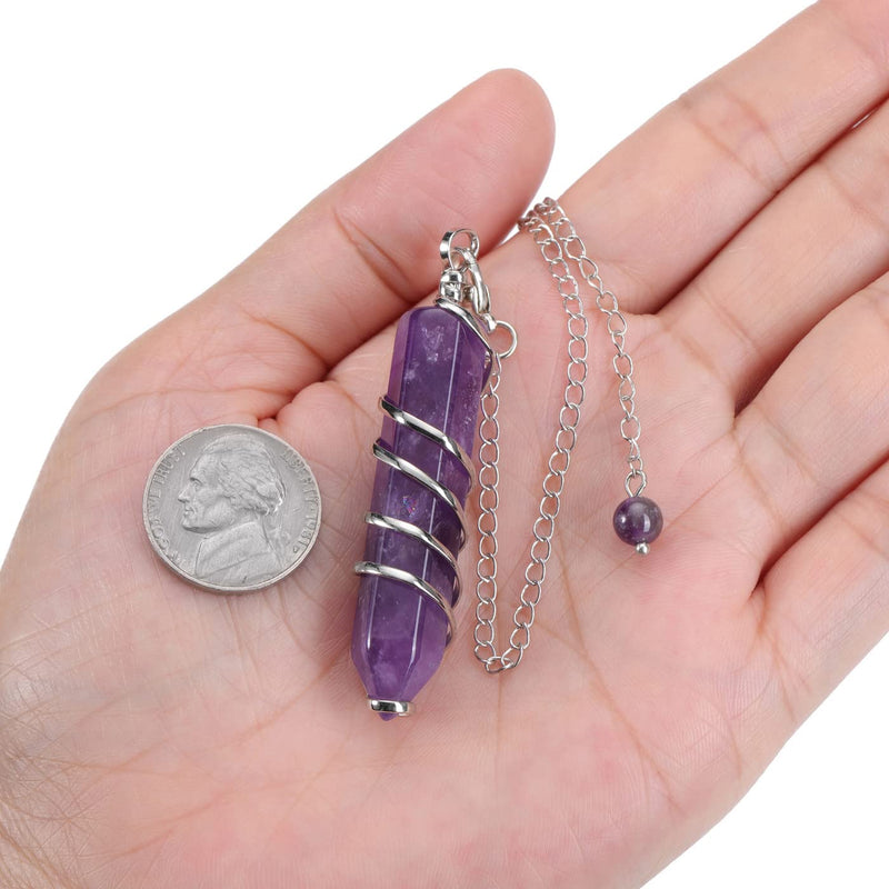 [Australia] - JOVIVI Amethyst Crystal Pendulum Dowsing Crystal Dowser Scrying Purple Healing Stone Wire Wrapped Hexagonal Crystal Pendant Pendulum Reiki Spiritual Gifts 