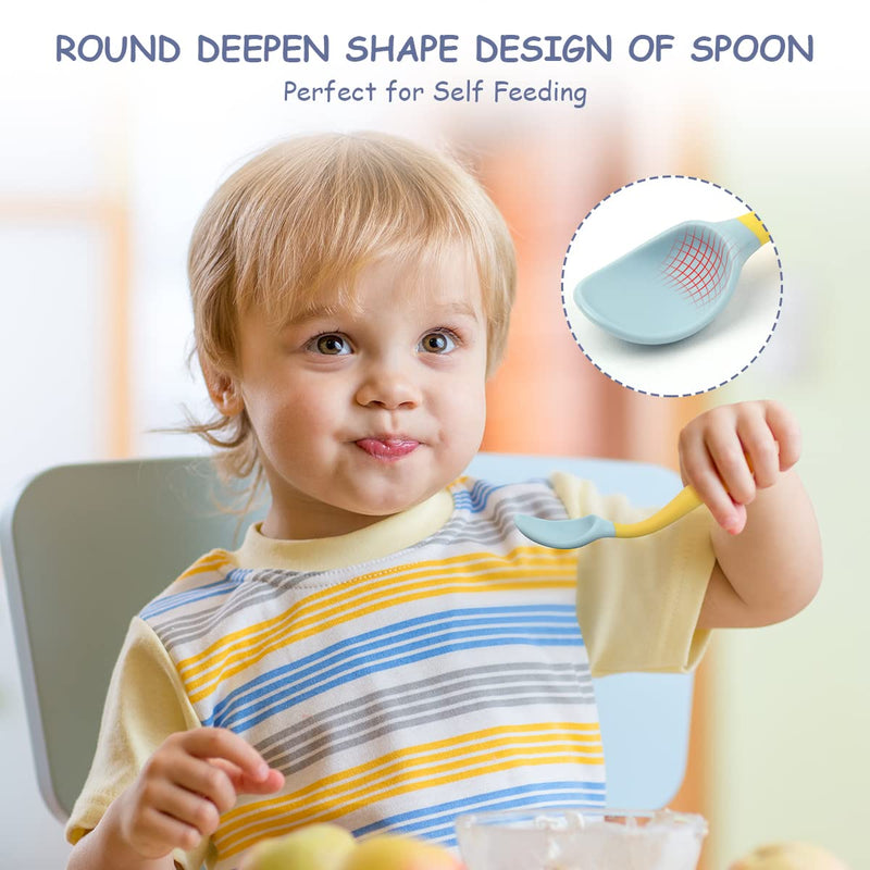 [Australia] - Vicloon Baby Fork and Spoon Set, 4pcs Baby Cutlery Feeding Set Toddler Utensils Spoons Forks, Silicone Self Feeding Utensil Easy Grip Toddler Cutlery Kit for Infant weaning and Learning to Use Cutlery Blue-green 