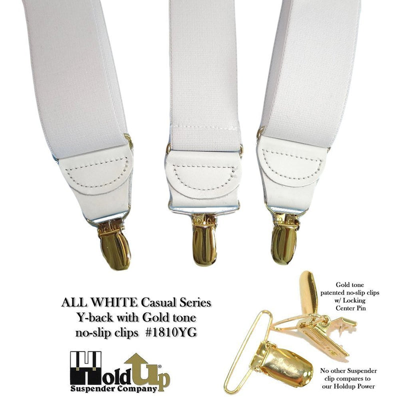 [Australia] - Hold-Ups Y-back All White Casual Series 1 1/2" wide with Patented No-slip Gold Clips 