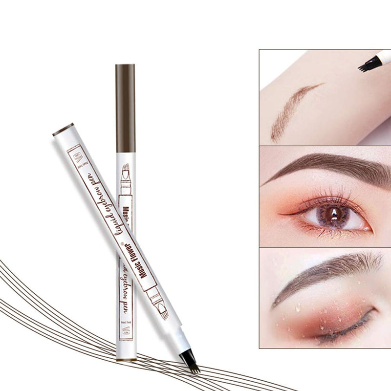 [Australia] - Music Flower Tattoo Brow Liquid Eyebrow Pen with Micro-Fork Tip, Microblading Pencil Fine Sketch, Smudge-proof Long Wear Natural Looking Chestnut 