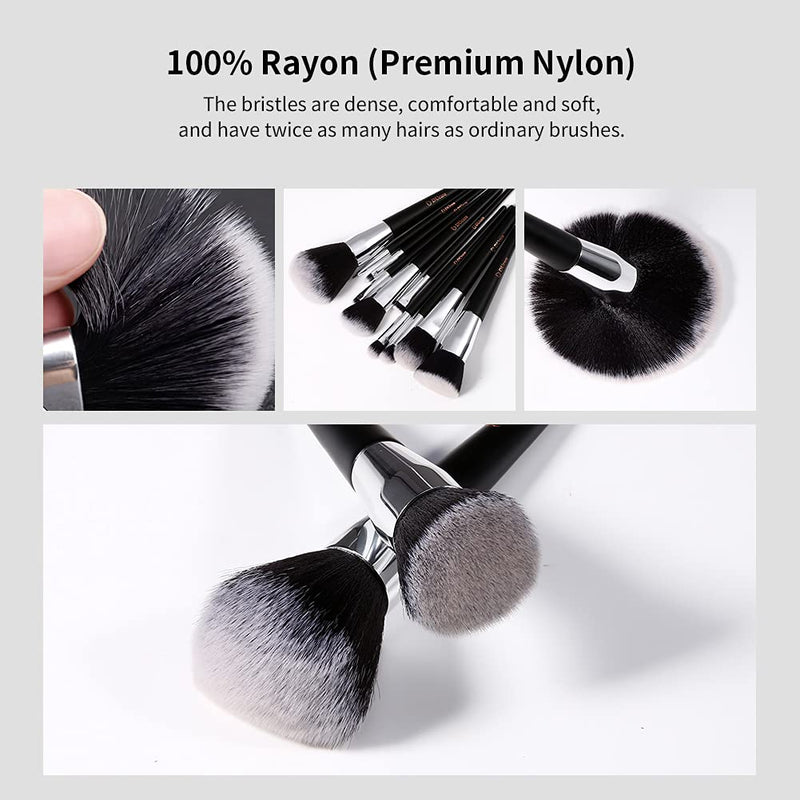 [Australia] - DUcare Makeup Brush Set 10Pcs Professional Makeup Brushes with Case Women Gift Premium Synthetic Kabuki Foundation Blending Brush Face Powder Blush Concealers Eye Shadows with Bag 10pcsBlack 