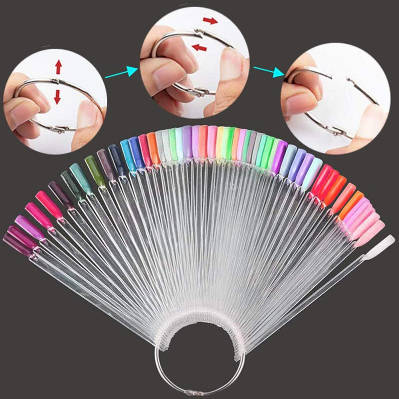 [Australia] - 150 Pcs Clear Nail Swatch Sticks with Ring, Fan Shape Nail Art Polish Display Tips, False Nail Sample Sticks, Nail Practice Color Display, Transparent Polish Board for Nail 