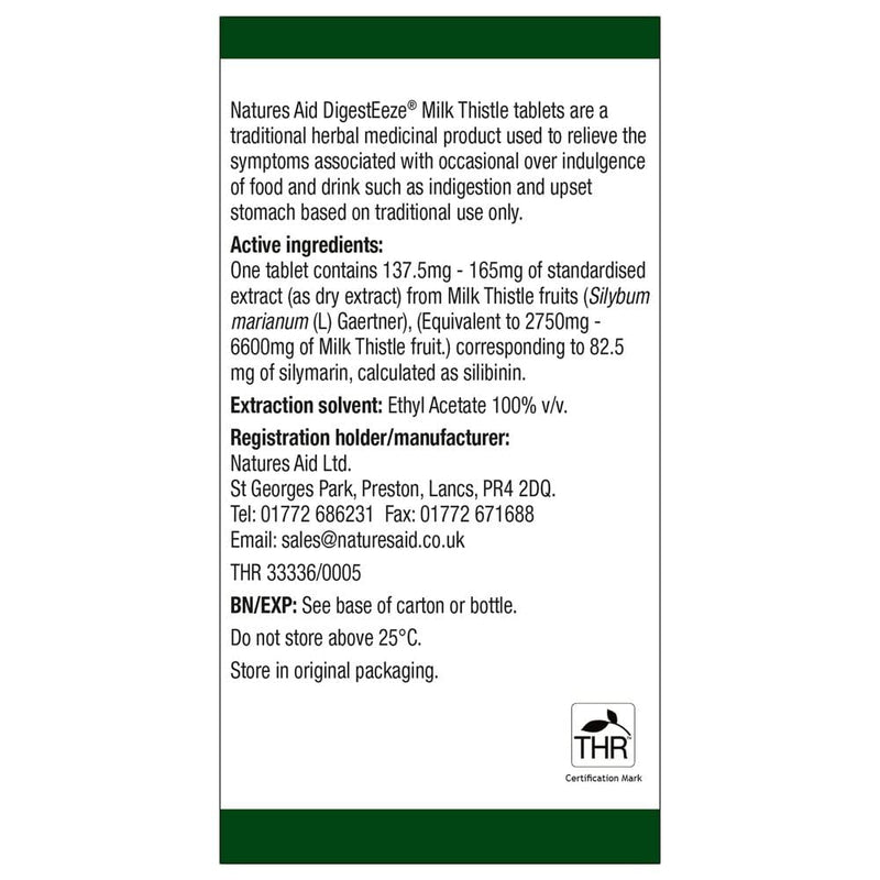 [Australia] - Natures Aid DigestEeze 150mg (Equivalent 2750mg - 6600mg Milk Thistle) 60 Tabs - 2 Pack 