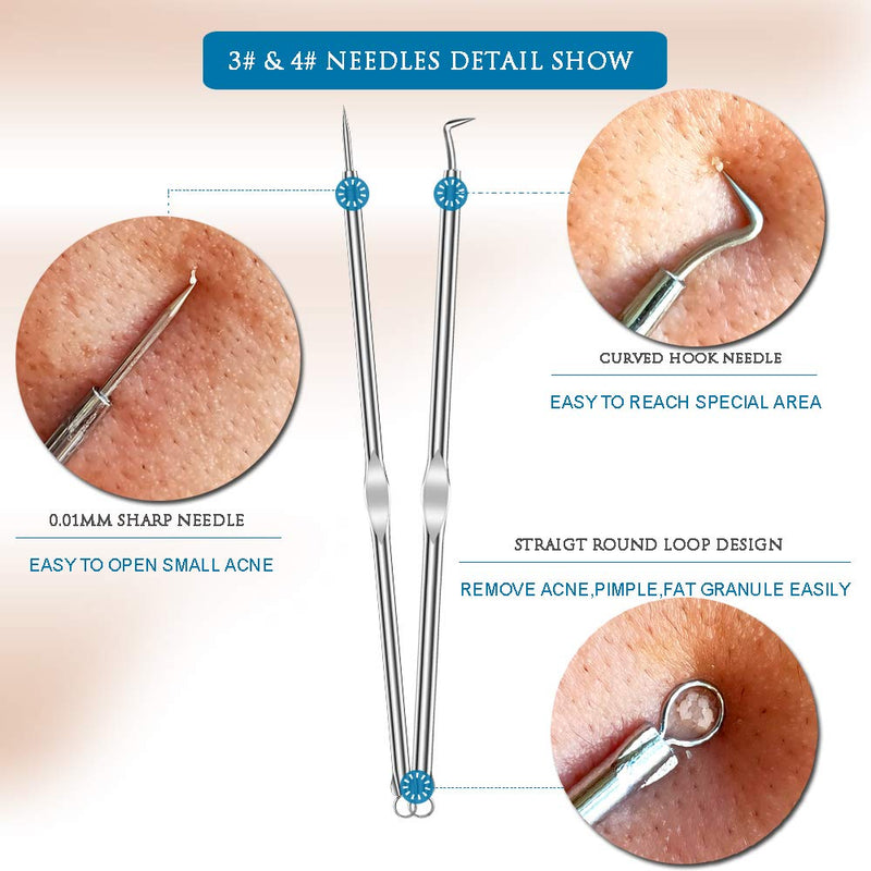 [Australia] - 6PCS Dual Heads Blackhead Remover, Pimple Comedone Extractor, Acne Whitehead Blemish Removal Kit, Premium Stainless Steel, Risk Free For Face Skin, With Portable Box 