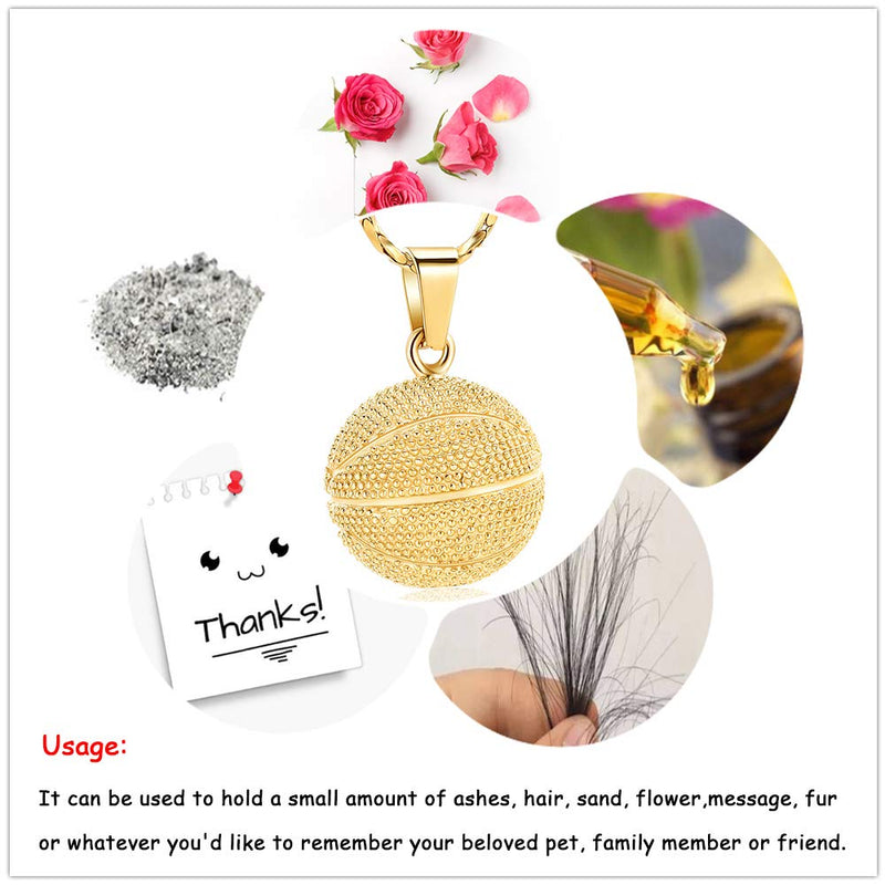 [Australia] - Imrsanl Cremation Necklace for Ashes Urn Jewelry Stainless Steel Basketball/Football Cremation Ashes Jewelry Keepsake Memorial Urn Pendants Gold 