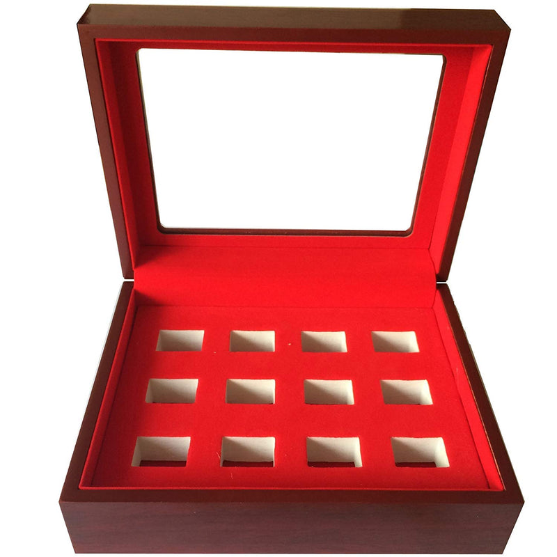 [Australia] - JunningGor Championship Big Heavy Ring Display Case Wooden Jewelry Box Red Velvet Inside (12 Holes) 