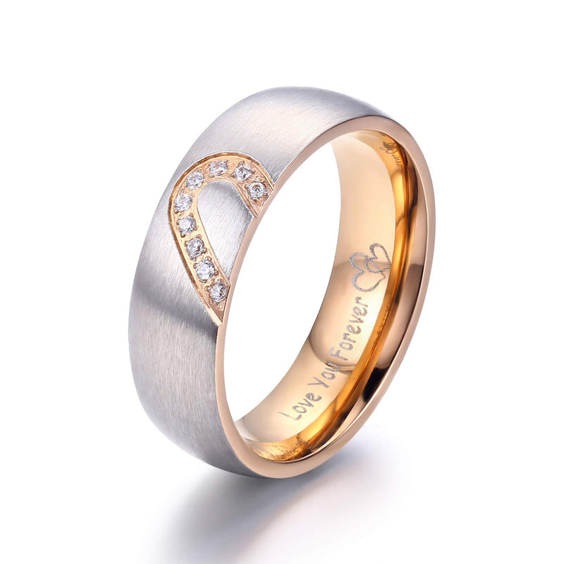 [Australia] - LAVUMO Matching Promise Rings for Couples Love You Forever Wedding Bands Sets for Him and Her Half Heart Rings Stainless Steel 6mm with Box Comfort Fit Men 10 & Women 10 