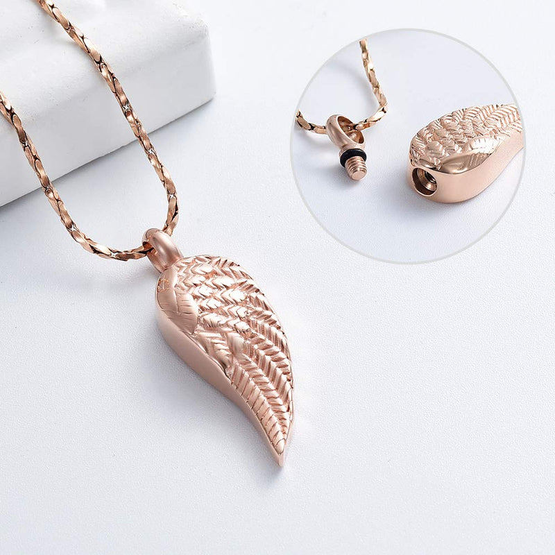 [Australia] - Imrsanl Angel Wings Cremation Jewelry for Ashes Pendant Stainless Steel Keepsake Memorial Urn Necklace for Human/Pets Rose Gold 