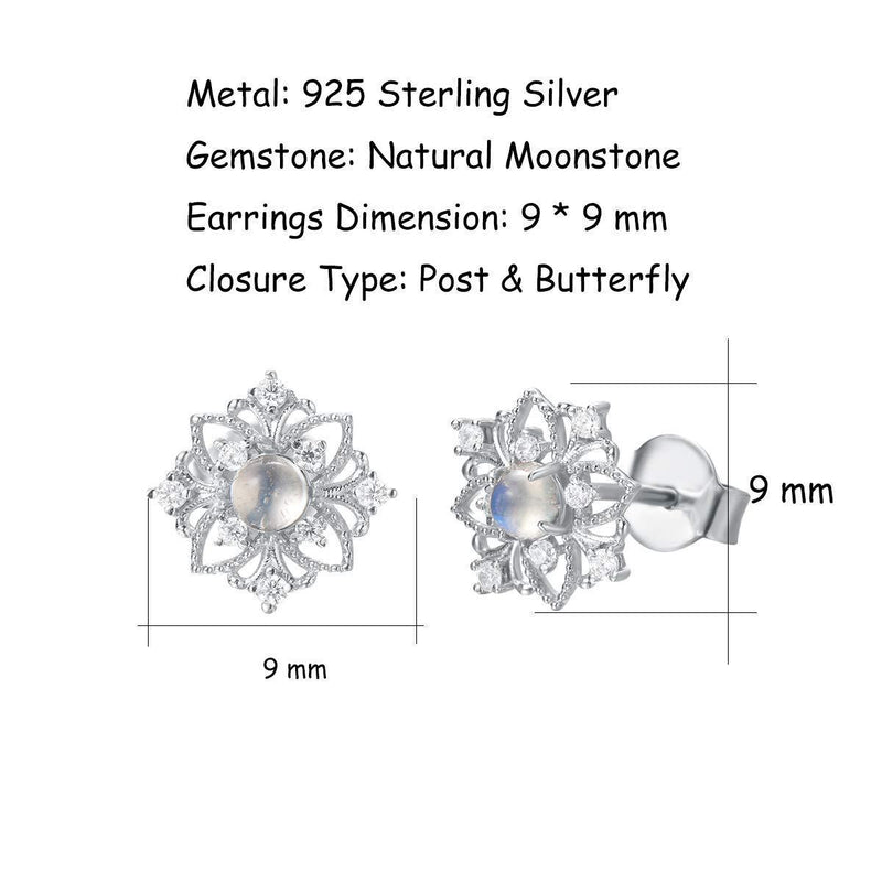 [Australia] - Natural Moonstone Crystal Stud Earrings June Birthstone Gemstone with 925 Sterling Silver Fine Jewellery for Women Girls - Diameter: 9 mm 