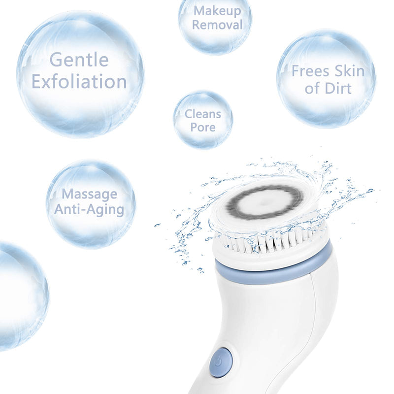 [Australia] - Water-Resistant Facial Cleansing Spin Brush Set with 4 Interchangeable Brush Heads - Complete Face Spa System by CLSEVXY - Advanced Microdermabrasion for Deep Scrubbing and Gentle Exfoliation Blue 