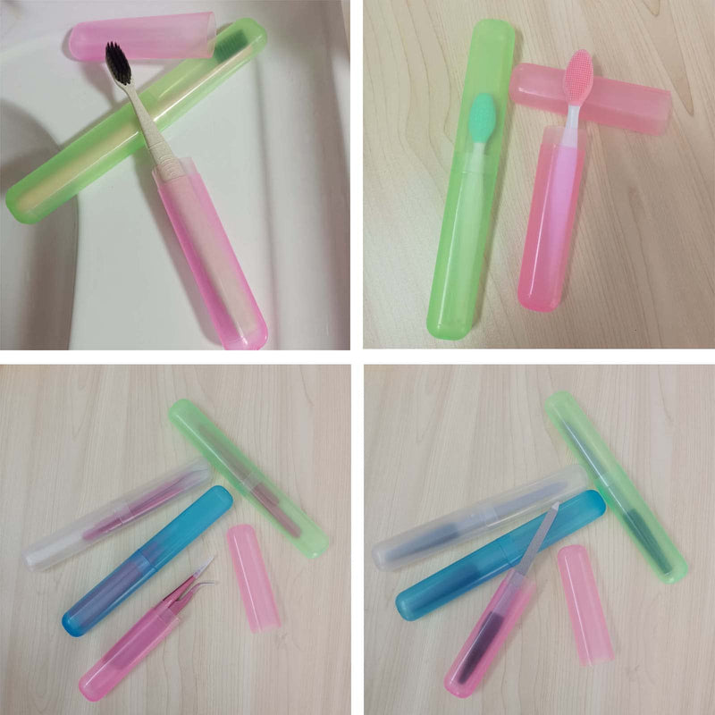 [Australia] - 4pcs Plastic Toothbrush Case Travel Cover Holder Storage (Pink, Blue, Green and White) 