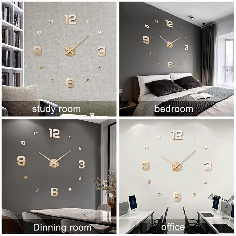 [Australia] - SIEMOO Large DIY Wall Clock Kit, 3D Modern Frameless Wall Clock with Mirror Number Stickers for Home Living Room Bedroom Office Decoration-Silver Silver 