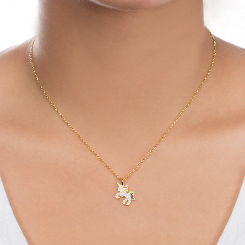 [Australia] - LANG XUAN Friendship Unicorn Clavicle Necklace Gold Lucky Rings Necklace with Meaning Card Gift … A-Unicorn White 