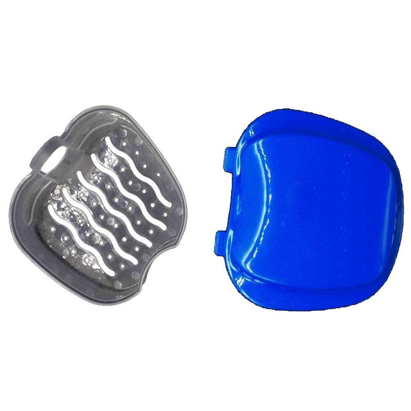 [Australia] - Denture Box with Strainer, Portable False Teeth Storage Container, Orthodontic Dental Retainer Box Denture Cleaning Kit for Travel, Retainer Cleaning(Dark Blue) Dark Blue 