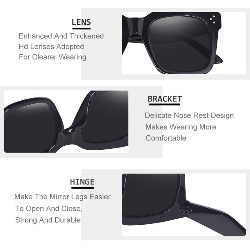 [Australia] - TAOTAOQI Vintage Women Oversized Sunglasses Designer Luxury Square Sun Glasses UV400 Protection Flat Lens 2 Pack (Black Frame Grey Lens/Black Frame Grey Lens) 