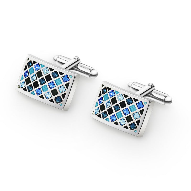 [Australia] - Mr.Van Elegant Swarovski Crystal Cufflinks Blue Glimmering Cuff Links Set Wedding for Him 