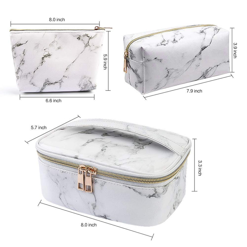 [Australia] - MAGEFY 3Pcs Makeup Bags Portable Travel Cosmetic Bag Waterproof Organizer Multifunction Case with Gold Zipper Marble Toiletry Bags for Women White Marble 