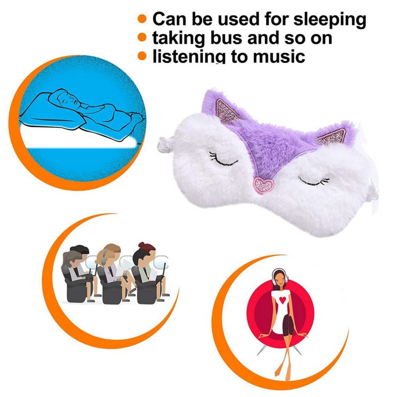 [Australia] - 2 Pcs Cute Sleep Mask, Soft Fluffy Plush Blindfold Funny Novelty Animal Sleep Mask Eyeshade for Kids Girls and Adult Night Nap Travel Meditation (Purple Fox &Panda) 