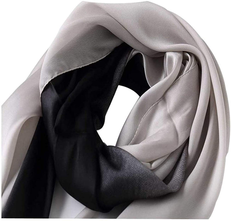 [Australia] - Premium Satin Scarf for Women 180cm Gradient 2tone Silky Head Scarf Hair Scarf Women's Scarves & Wraps Ladies Scarves Thick Soft Lightweight Ladies Scarf gifts for older Women Gifts for Her B. Gradient Light Grey Black 