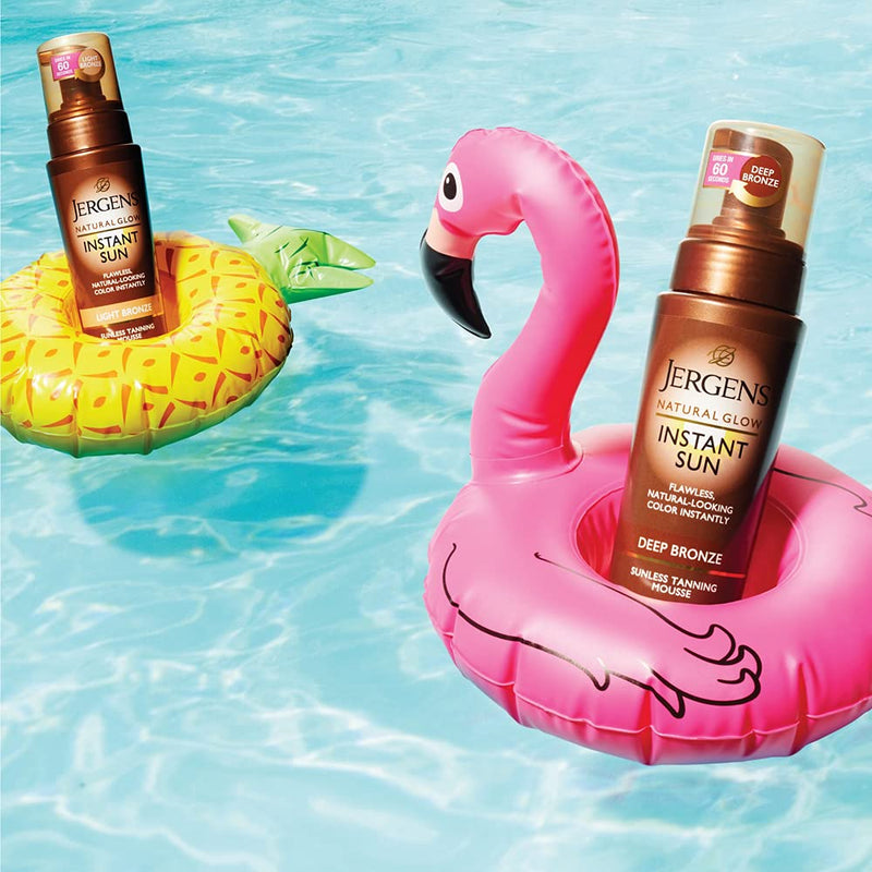 [Australia] - Jergens Natural Glow Instant Sun Body Mousse, Self Tanner for Deep Bronze Tan, Sunless Tanning Body Bronzer, Natural Looking Fake Tan, 6 Ounce Instant Sun Sunless Tanning Mousse, Deep Bronze, 6 Ounce 
