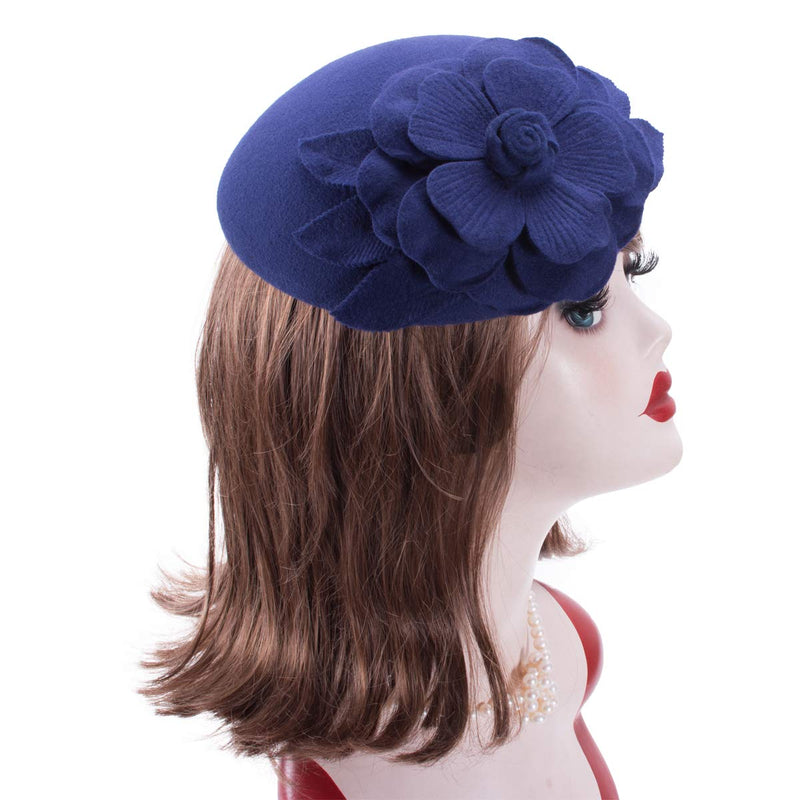 [Australia] - Lawliet Flower Womens Dress Fascinator Wool Pillbox Hat Party Wedding A083 Blue 