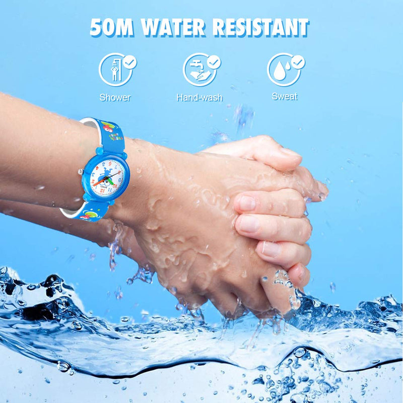 [Australia] - YxiYxi Kids Watches for Boys Girls Cute Cartoon 50M Waterproof Silicone Children Analog Toddler Wrist Watch with Time for 3-10 Year Boys Girls Little Child Blue 