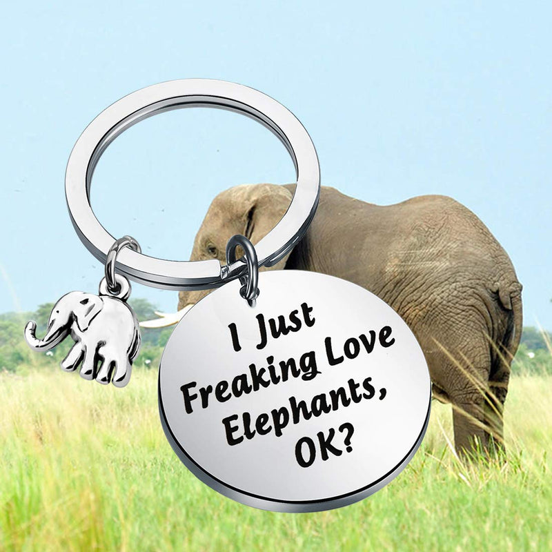 [Australia] - LQRI Elephant Keychain Elephant Lover Gift I Just Freaking Love Elephants OK Keychain Funny Elephant Gift for Friends, Animal Lovers sliver 