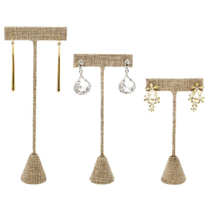 [Australia] - Ikee Design 6Pcs Set Linen Earring T Stand Display Set, Jewelry Display Stand for Showroom and Tradeshow Showcase Displays, Burlap Linen, 4 1/2" H; 5 3/4" H; 6 3/4" H 