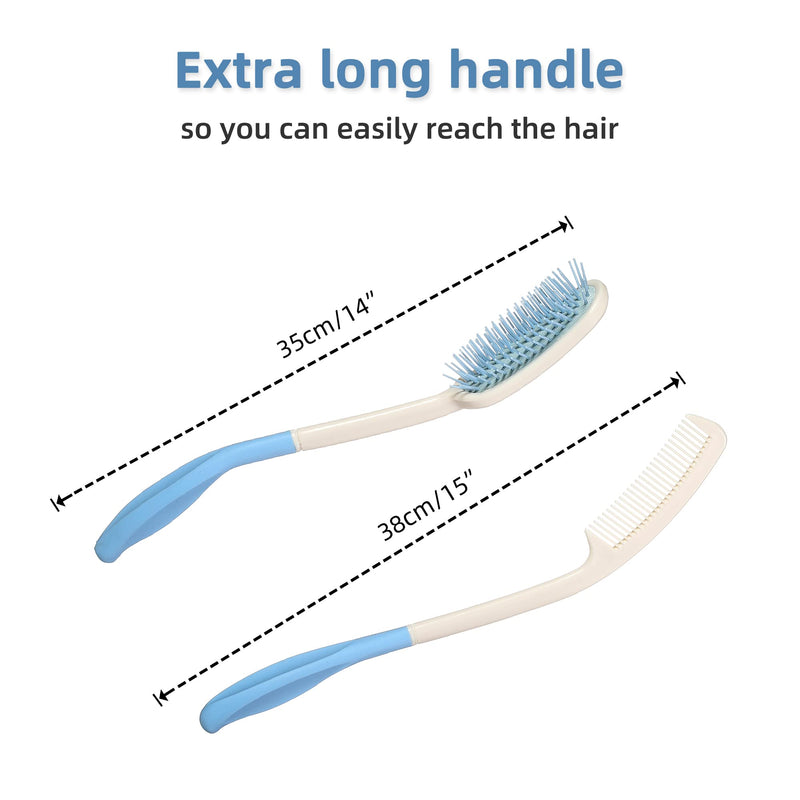 [Australia] - Long Reach Handled Comb and Hair Brush Set Applicable to elderly and hand-disabled people inconvenient upper limb activities (2 pcs) 