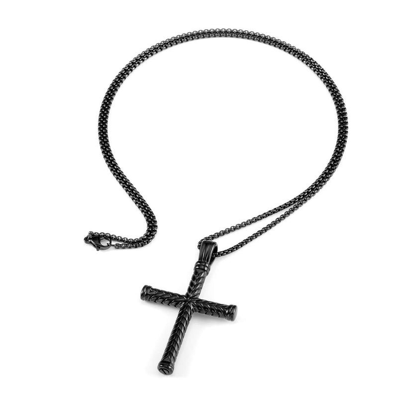 [Australia] - Cross Necklace for Men Christian Lord’s Prayer Tube Locket Crucifix Pendant Necklaces Pray Jewelry Boyfriend Gift Blalck 