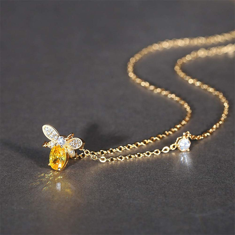 [Australia] - AILUOR Tiny Cute Gold Bee Necklace, Fashion Charm Topaz Crystal Rhinestone Honeybee Bumble Bee Pendant Jewelry Women Girl Gifts 